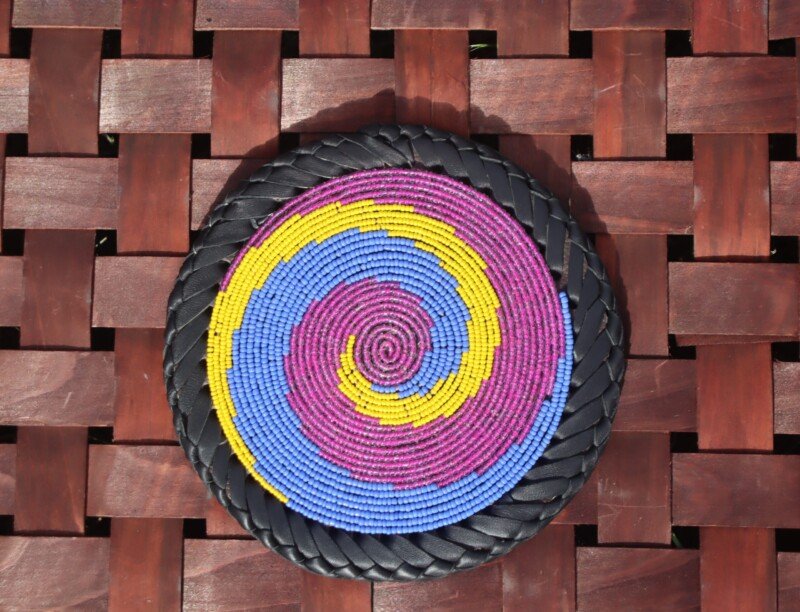 Purple, Blue & Yellow Radiance Beaded Coaster – African Artisan Craft