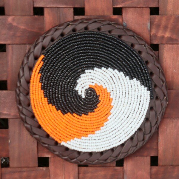Black, Orange & White Harmony Beaded Coaster - African Artisan Craft