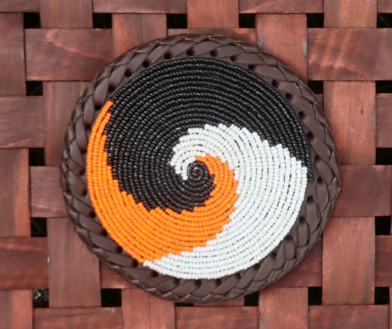 Black, Orange & White Harmony Beaded Coaster – African Artisan Craft