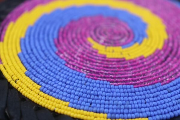 Purple, Blue & Yellow Radiance Beaded Coaster - African Artisan Craft Purple, Blue & Yellow Radiance Beaded Coaster - African Artisan Craft