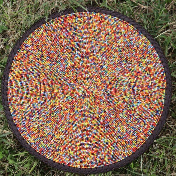 Handmade 13-Inch Multicolored Beaded Placemat - Kenyan Artisan Table Décor