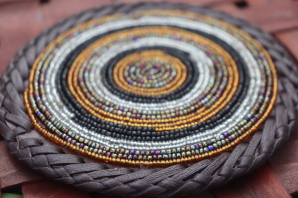 Brown & Silver Harmony Beaded Coaster – African Artisan Elegance