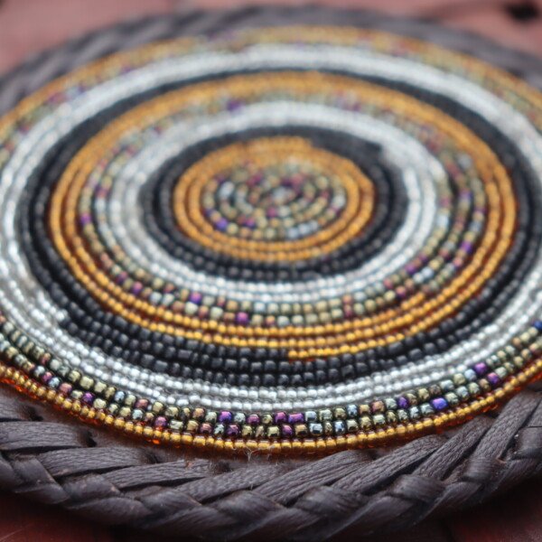 Brown & Silver Harmony Beaded Coaster - African Artisan Elegance