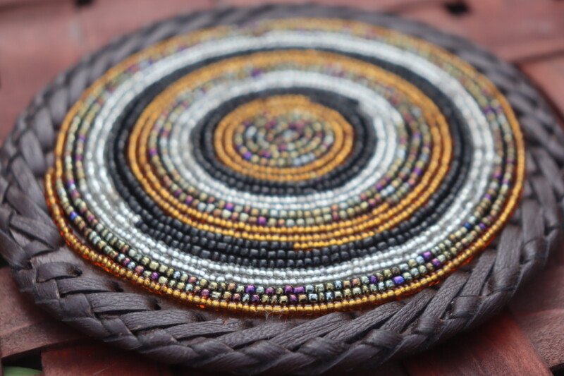 Brown & Silver Harmony Beaded Coaster – African Artisan Elegance