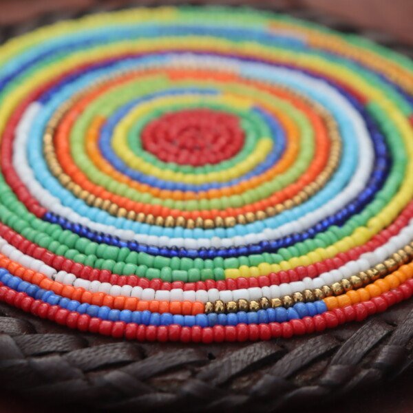 Multicolored Mixed Beads Coaster - Vibrant African Table Art