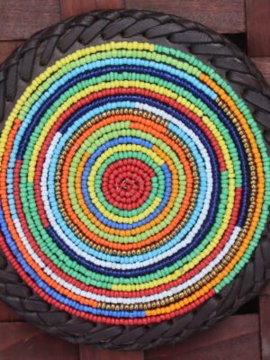 Multicolored Mixed Beads Coaster – Vibrant African Table Art Multicolored Mixed Beads Coaster – Vibrant African Table Art