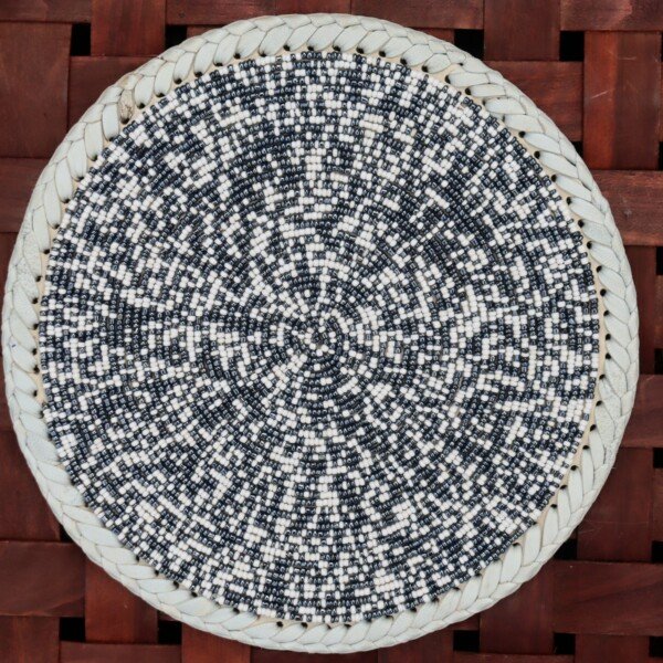 Handmade 13-inch black and white beaded placemat