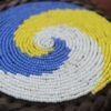 Yellow, Blue & White Beaded Coaster – Handcrafted African Elegance