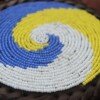 Yellow, Blue & White Beaded Coaster – Handcrafted African Elegance Yellow, Blue & White Beaded Coaster – Handcrafted African Elegance