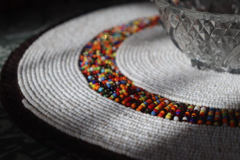 Unique 13-Inch White Patterned Beaded Placemat