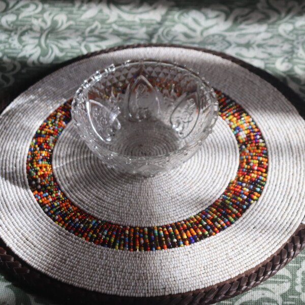 Unique 13-Inch White Patterned Beaded Placemat