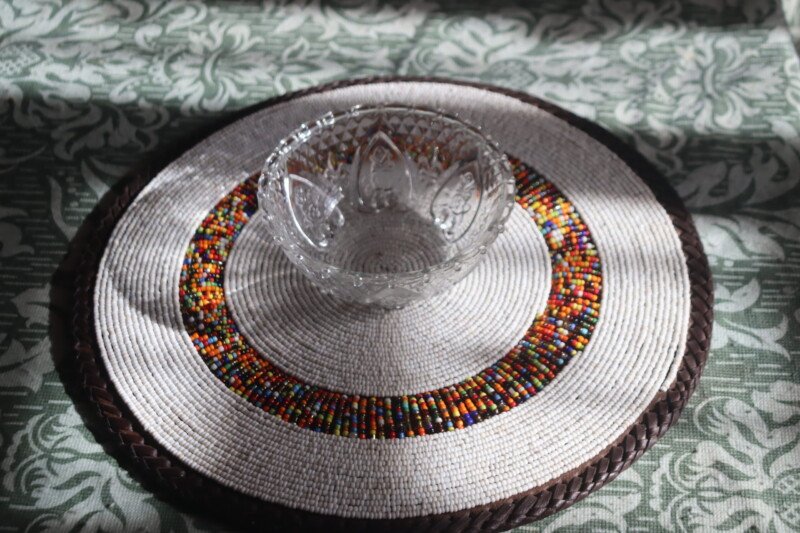 Unique 13-Inch White Patterned Beaded Placemat