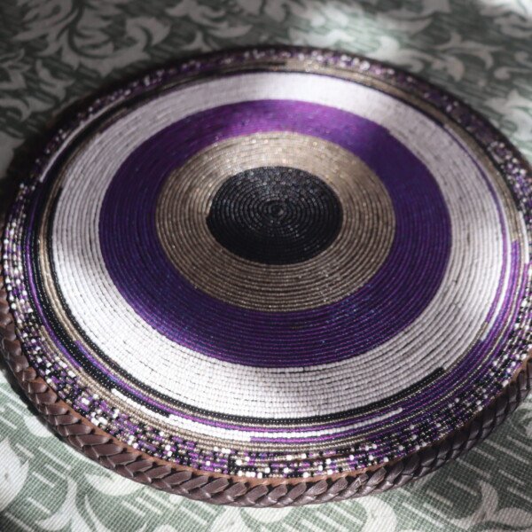 Durable 13-Inch Purple Patterned Beaded Placemat – Handcrafted African Table Décor