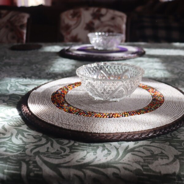 Unique 13-Inch White Patterned Beaded Placemat