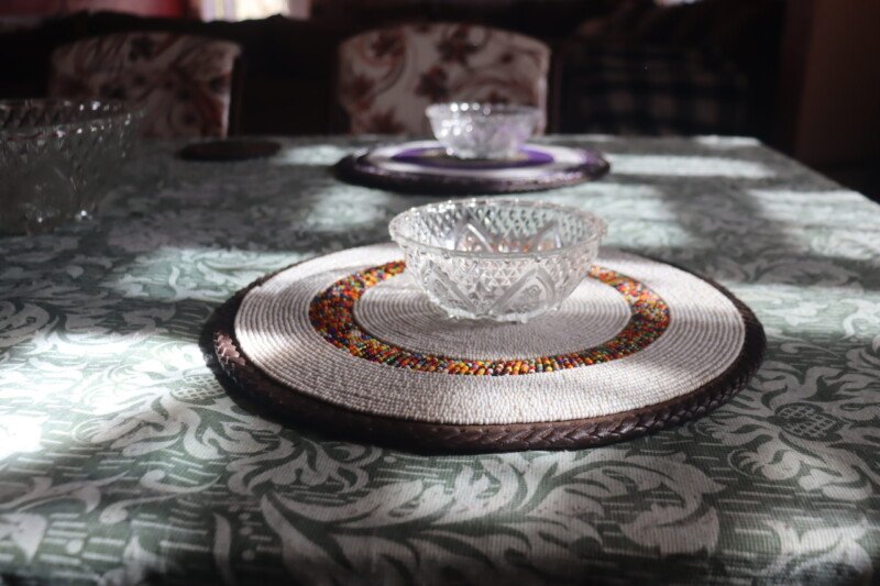 Unique 13-Inch White Patterned Beaded Placemat