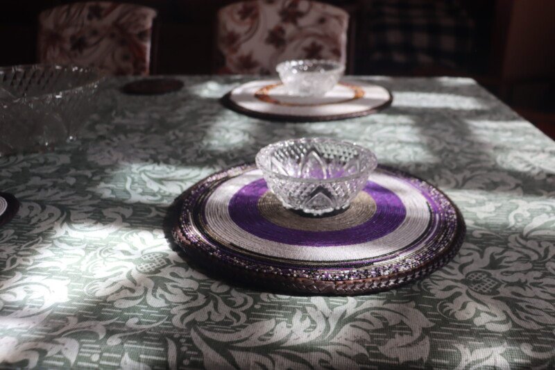 Durable 13-Inch Purple Patterned Beaded Placemat