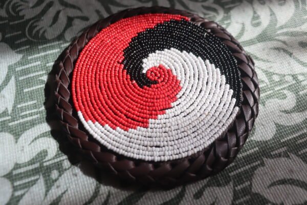 Red, Black & White Beaded Coaster - Handcrafted Design Red, Black & White Beaded Coaster - Handcrafted Design