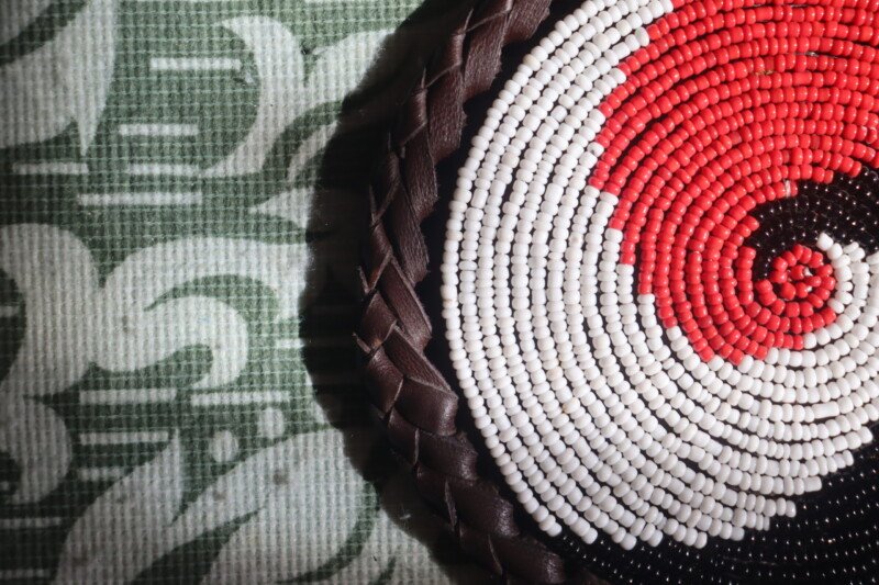 Red, Black & White Beaded Coaster - Handcrafted Design