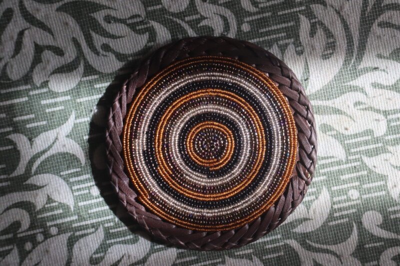 Brown & Silver Harmony Beaded Coaster - African Artisan Elegance