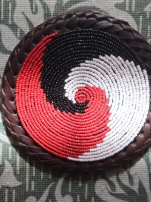 Red, Black & White Beaded Coaster - Handcrafted Design Red, Black & White Beaded Coaster - Handcrafted Design