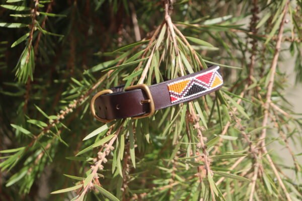 Red, Black, and Orange Beaded Dog Collar - Handmade Maasai Leather
