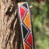 Red, Black, and Orange Beaded Dog Collar - Handmade Maasai Leather