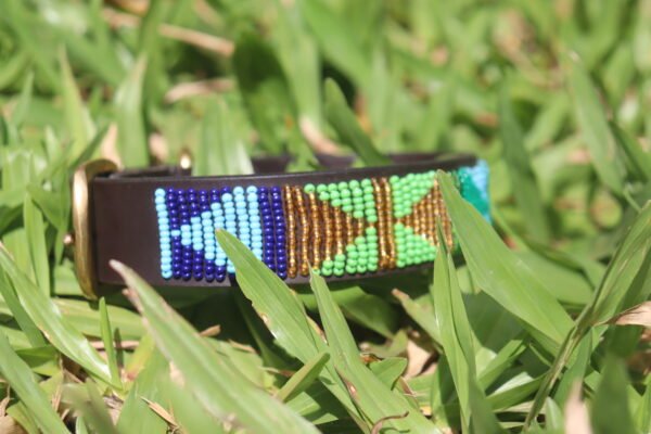 Green Beaded Dog Collar - Handmade Leather with Maasai Beadwork Green Beaded Dog Collar - Handmade Leather with Maasai Beadwork