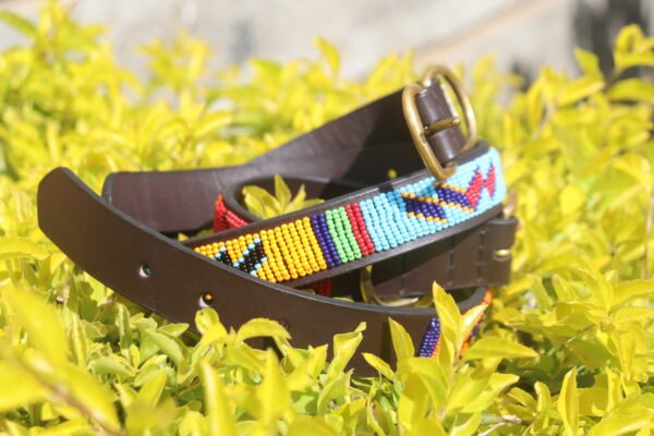 Yellow and Blue Multicolored Beaded Dog Collar - Handmade Leather with Maasai Beads Yellow and Blue Multicolored Beaded Dog Collar - Handmade Leather with Maasai Beads