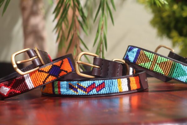 Set of 3 Beaded Dog Collars - Handmade Maasai Leather Collection