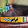 Yellow and Blue Multicolored Beaded Dog Collar - Handmade Leather with Maasai Beads Yellow and Blue Multicolored Beaded Dog Collar - Handmade Leather with Maasai Beads