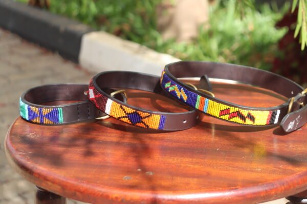 Set of 3 Beaded Dog Collars - Handmade Maasai Leather Collection