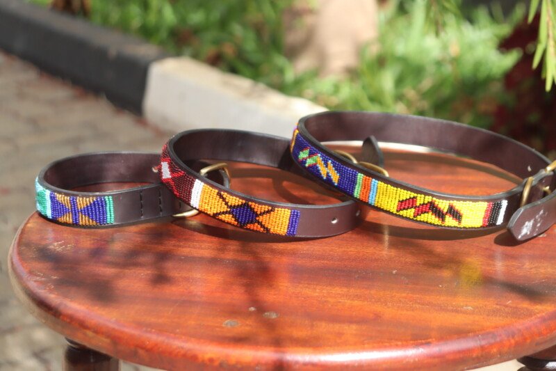 Set of 3 Beaded Dog Collars - Handmade Maasai Leather Collection