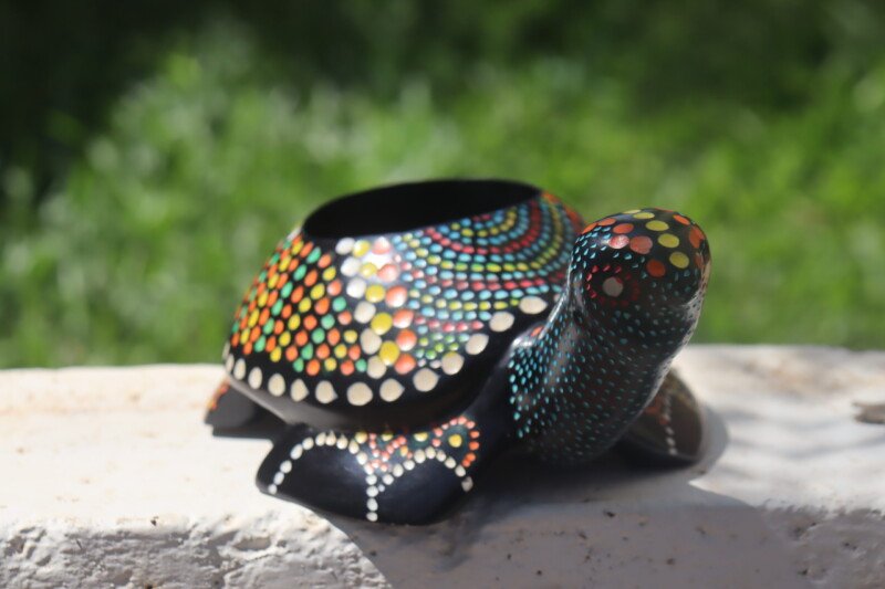 Polka dot multicolored soapstone turtle candle holder