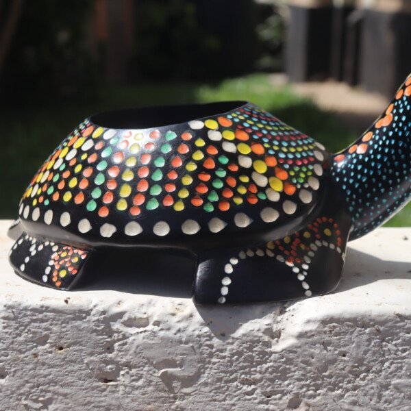 Polka Dot Multicolored Soapstone Turtle Candle Holder - Handcarved in Kenya