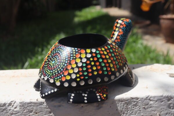 Polka dot multicolored soapstone turtle candle holder