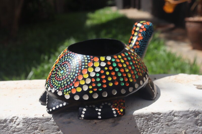 Polka dot multicolored soapstone turtle candle holder