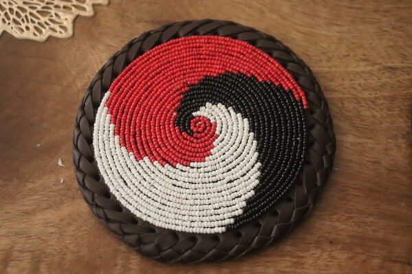 Red, Black & White Beaded Coaster - Handcrafted Design Red, Black & White Beaded Coaster - Handcrafted Design