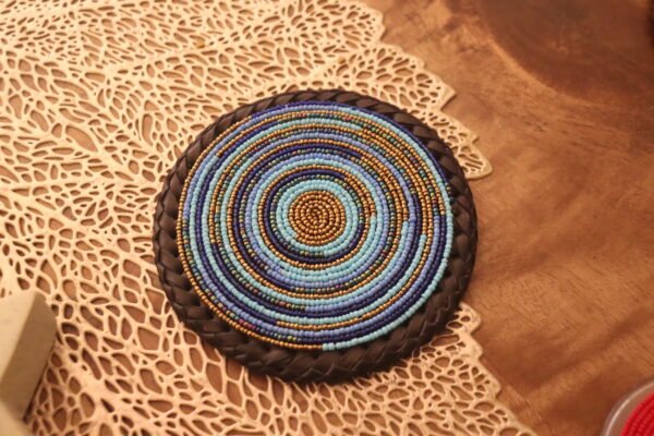 Blue Beaded Coaster - Elegant African Handcrafted Table Accent