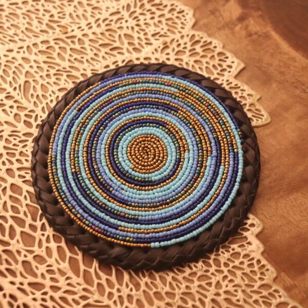 Blue Beaded Coaster - Elegant African Handcrafted Table Accent