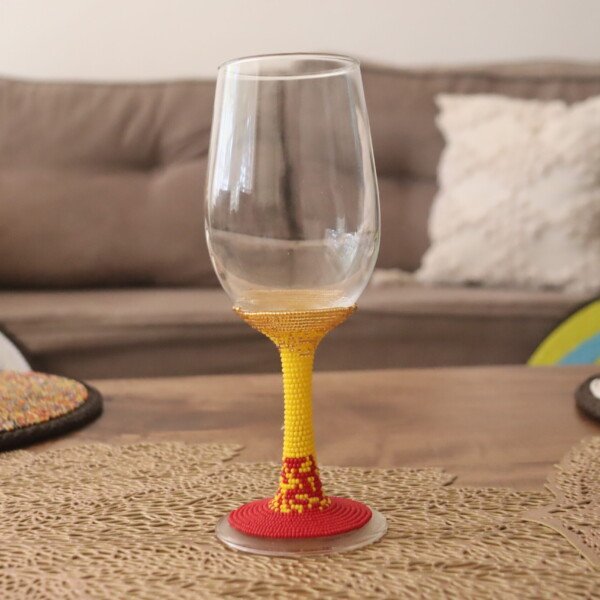 Hand-Beaded Yellow and Red Wine Glass – Handmade