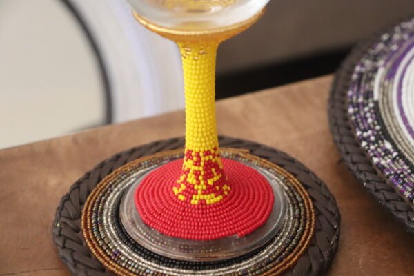 Hand-Beaded Yellow and Red Wine Glass – Handmade