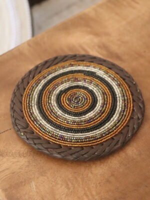 Brown & Silver Harmony Beaded Coaster - African Artisan Elegance Brown & Silver Harmony Beaded Coaster - African Artisan Elegance