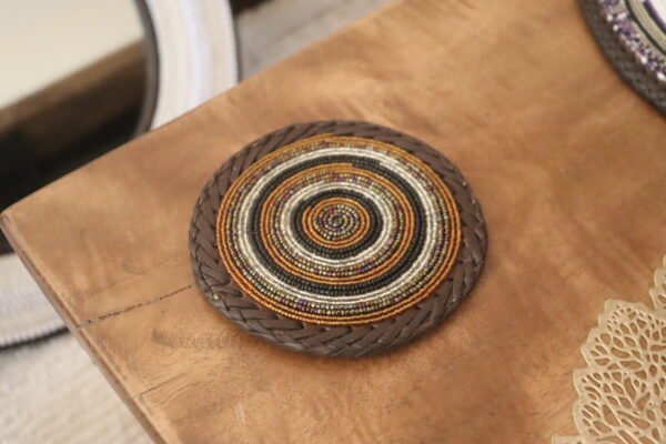 Brown & Silver Harmony Beaded Coaster - African Artisan Elegance