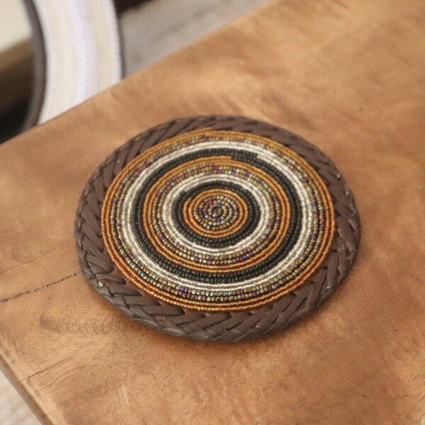 Brown & Silver Harmony Beaded Coaster - African Artisan Elegance