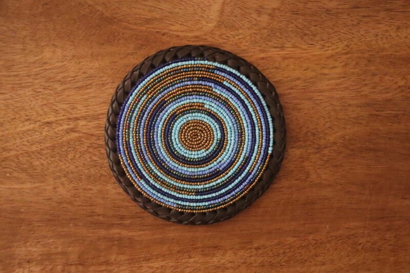 Blue Beaded Coaster - Elegant African Handcrafted Table Accent Blue Beaded Coaster - Elegant African Handcrafted Table Accent