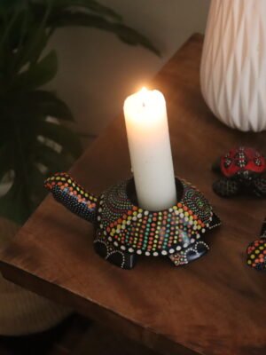 Polka dot multicolored soapstone turtle candle holder