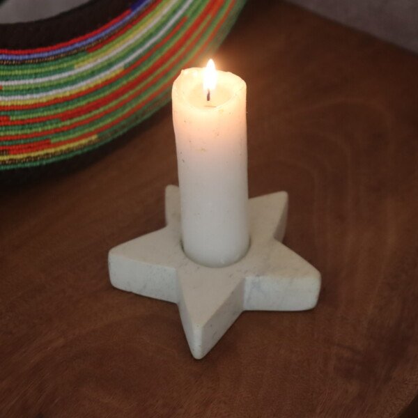 Star Shaped Soapstone Candle Holder - Handcarved Kisii Stone from Kenya