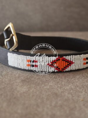 Elegant White Beaded Dog Collar - Handmade Leather Pet Accessory