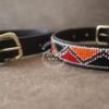 Set of 2 Beaded Dog Collars - White & Orange Handmade Leather
