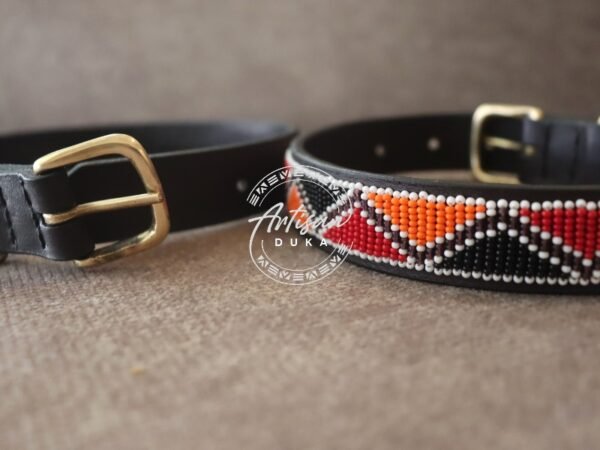 Set of 2 Beaded Dog Collars - White & Orange Handmade Leather